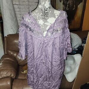Easel Lavender Lace Detail Blouse
